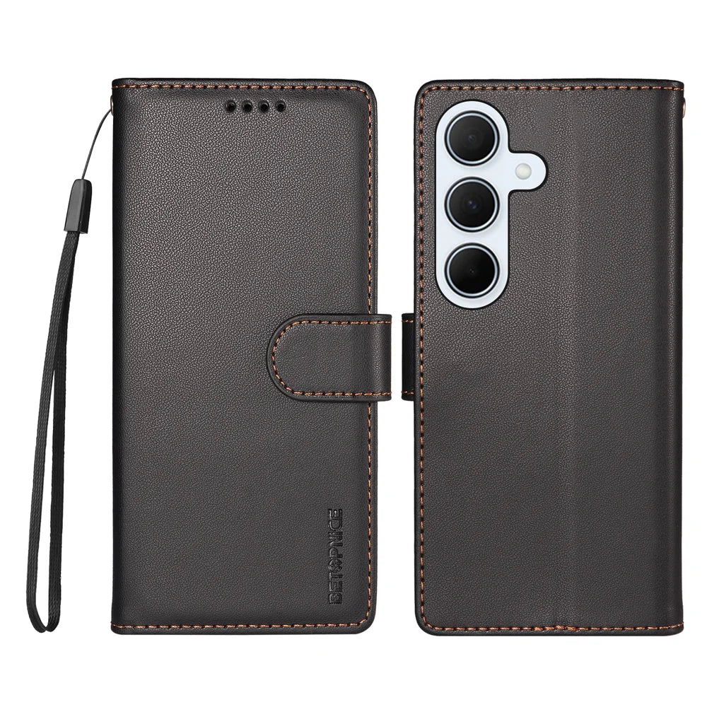 BETOPNICE for Samsung Galaxy A35 5G 006 Case RFID Blocking Wallet Stand Leather Phone Cover with Wrist Strap - Black - 1