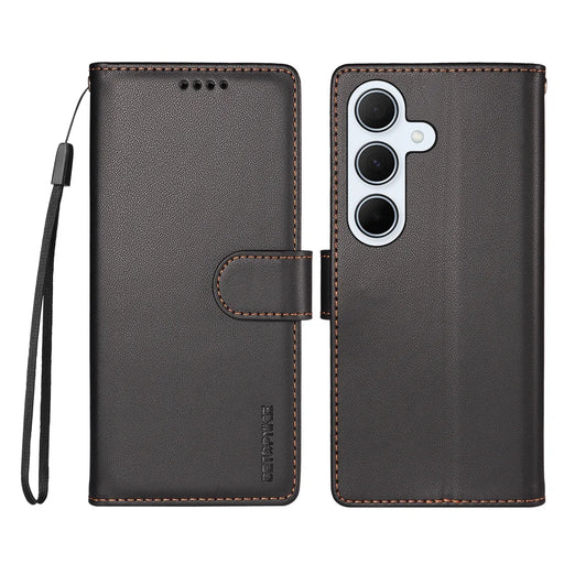 BETOPNICE for Samsung Galaxy A35 5G 006 Case RFID Blocking Wallet Stand Leather Phone Cover with Wrist Strap - Black - 1