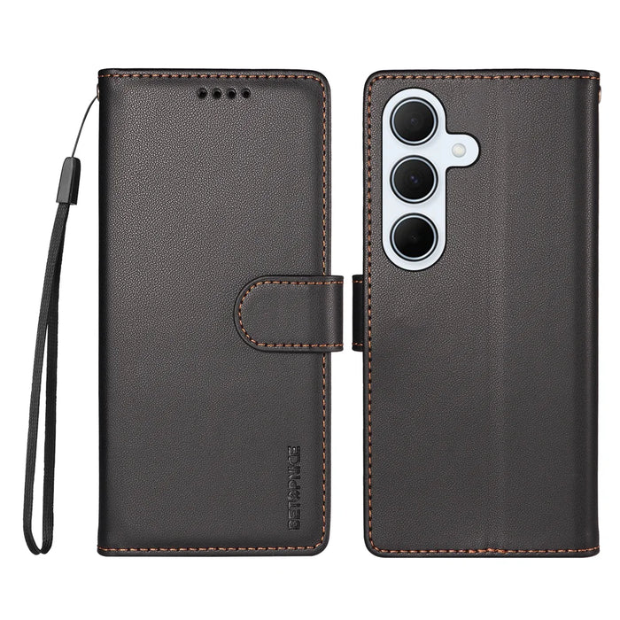 BETOPNICE for Samsung Galaxy A35 5G 006 Case RFID Blocking Wallet Stand Leather Phone Cover with Wrist Strap - Black - 1