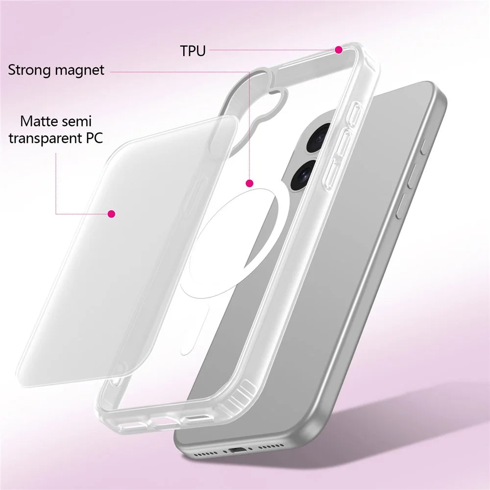 For iPhone 16 Magnetic Case 2.0mm Skin-Touch TPU PC Shockproof Phone Cover Compatible with MagSafe - White - 2