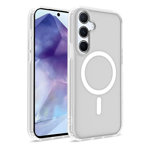 For Samsung Galaxy A55 5G Magnetic Case 2.0mm Skin-Touch TPU PC Shockproof Phone Cover - White - 1