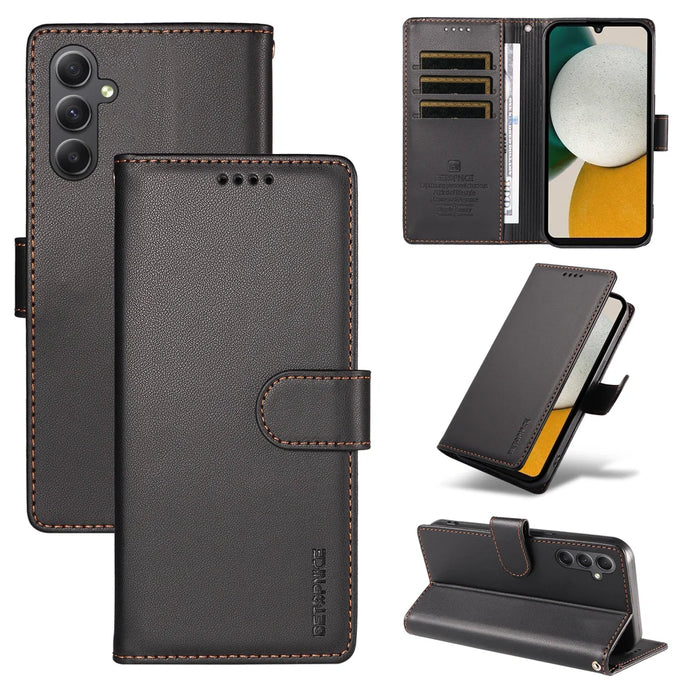 BETOPNICE for Samsung Galaxy A34 5G 006 Case RFID Blocking Wallet Stand Leather Phone Cover with Wrist Strap - Black - 3