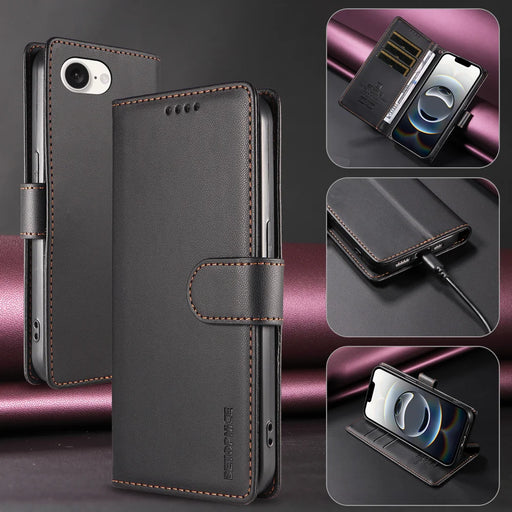 BETOPNICE for iPhone 16e / iPhone 17e 006 Case RFID Blocking Wallet Stand Leather Phone Cover with Wrist Strap - Black - 2