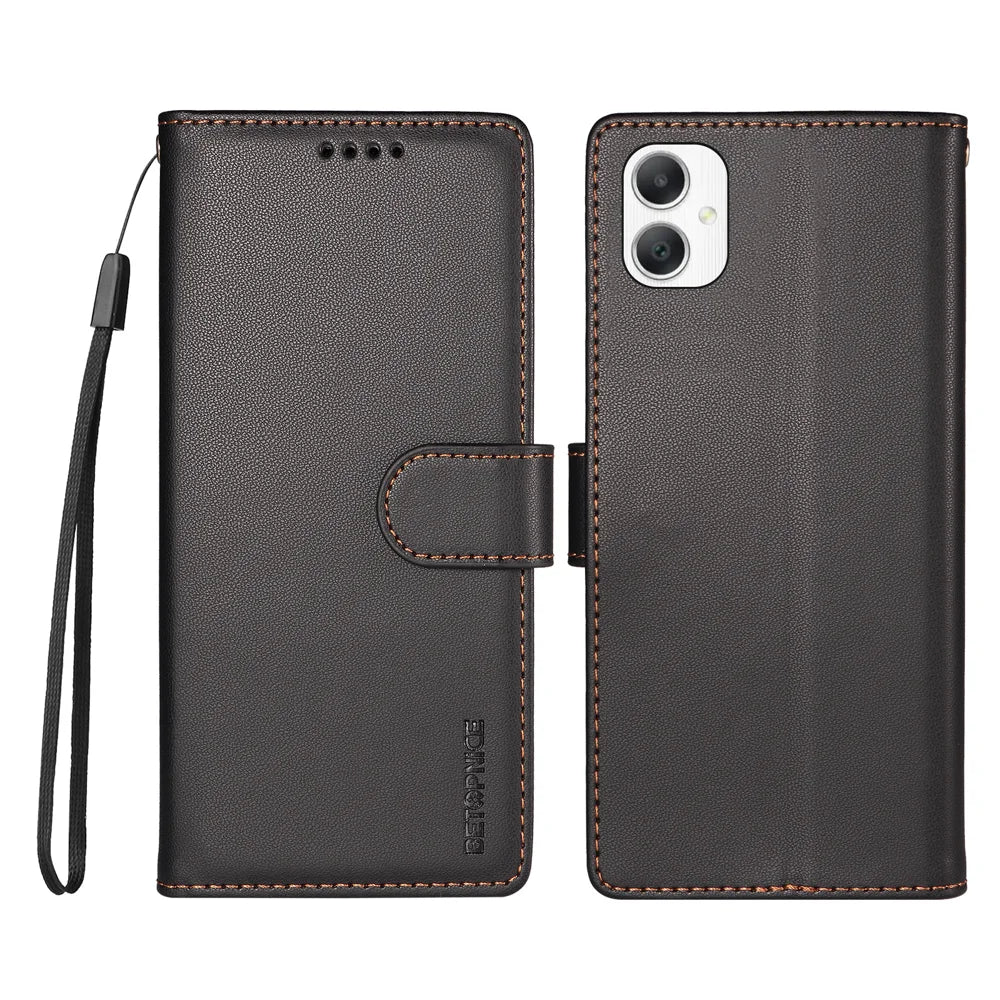 BETOPNICE for Samsung Galaxy A07 5G / Galaxy A06 4G / Galaxy A06 5G / Galaxy A08 4G / Galaxy F06 5G / Galaxy M06 5G / Galaxy A07 4G 006 Case RFID Blocking Wallet Stand Leather Phone Cover with Wrist Strap - Black - 1