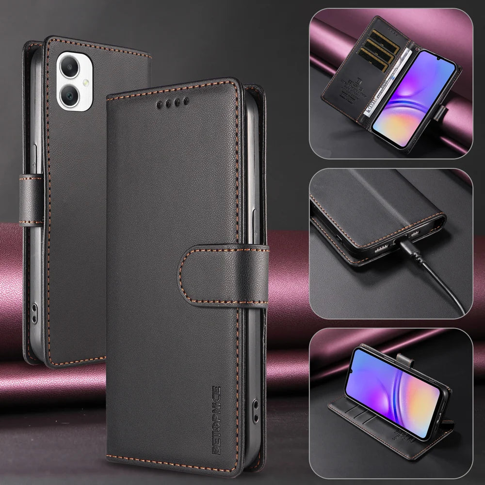 BETOPNICE for Samsung Galaxy A07 5G / Galaxy A06 4G / Galaxy A06 5G / Galaxy A08 4G / Galaxy F06 5G / Galaxy M06 5G / Galaxy A07 4G 006 Case RFID Blocking Wallet Stand Leather Phone Cover with Wrist Strap - Black - 2