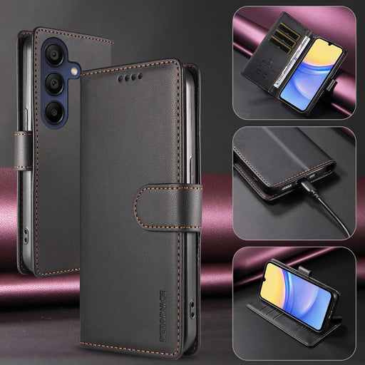 BETOPNICE for Samsung Galaxy A15 5G / Galaxy A15 4G 006 Case RFID Blocking Wallet Stand Leather Phone Cover with Wrist Strap - Black - 2