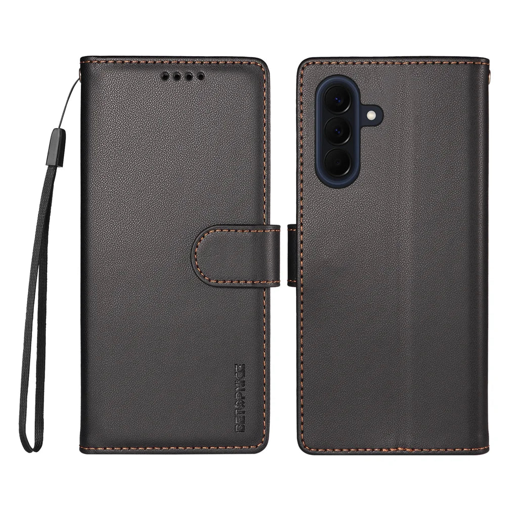 BETOPNICE for Samsung Galaxy A57 5G 006 Case RFID Blocking Wallet Stand Leather Phone Cover with Wrist Strap - Black - 1