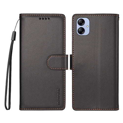 BETOPNICE for Samsung Galaxy F04 4G / Galaxy A04e 4G 006 Case RFID Blocking Wallet Stand Leather Phone Cover with Wrist Strap - Black - 1