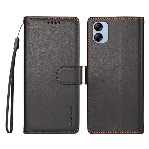 BETOPNICE for Samsung Galaxy F04 4G / Galaxy A04e 4G 006 Case RFID Blocking Wallet Stand Leather Phone Cover with Wrist Strap - Black - 1