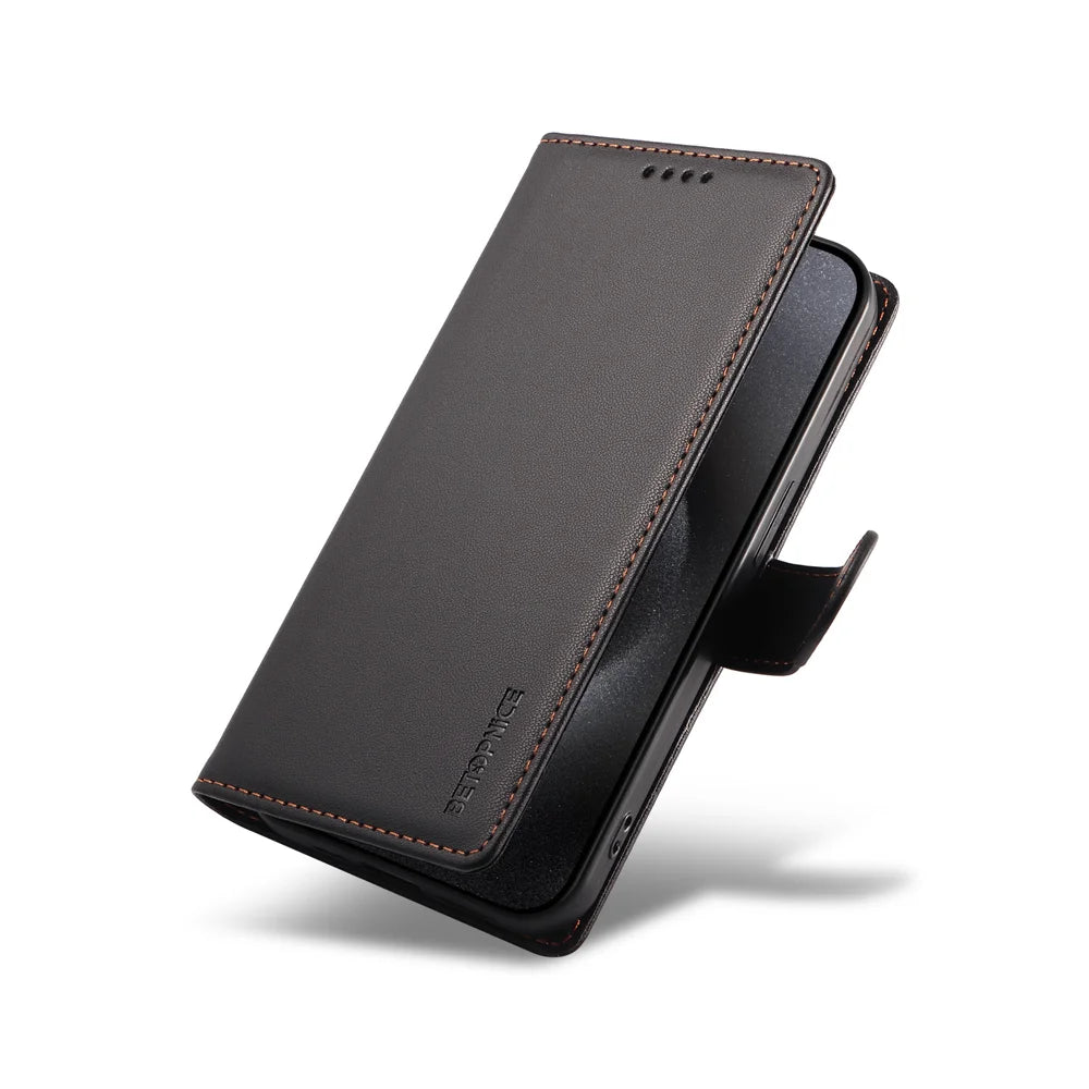 BETOPNICE for Samsung Galaxy F04 4G / Galaxy A04e 4G 006 Case RFID Blocking Wallet Stand Leather Phone Cover with Wrist Strap - Black - 7