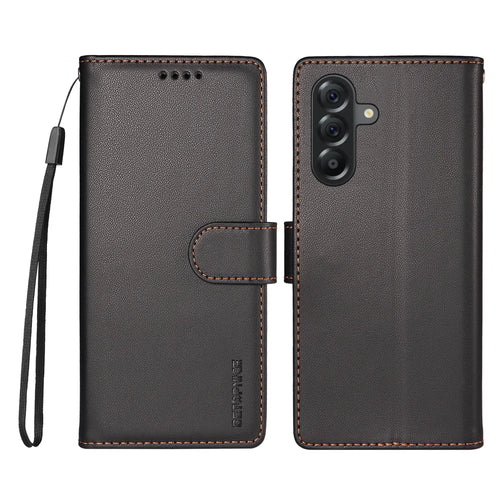 BETOPNICE for Samsung Galaxy A56 5G 006 Case RFID Blocking Wallet Stand Leather Phone Cover with Wrist Strap - Black - 1