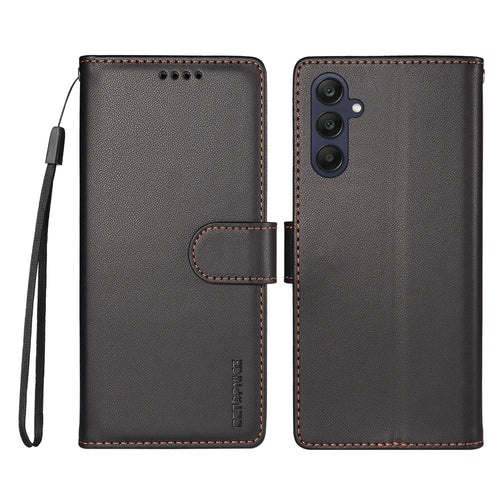 BETOPNICE for Samsung Galaxy A25 5G (Global) (161mm) 006 Case RFID Blocking Wallet Stand Leather Phone Cover with Wrist Strap - Black - 1