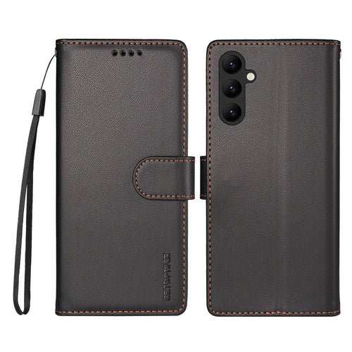 BETOPNICE for Samsung Galaxy A24 4G (162.1mm) 006 Case RFID Blocking Wallet Stand Leather Phone Cover with Wrist Strap - Black - 1