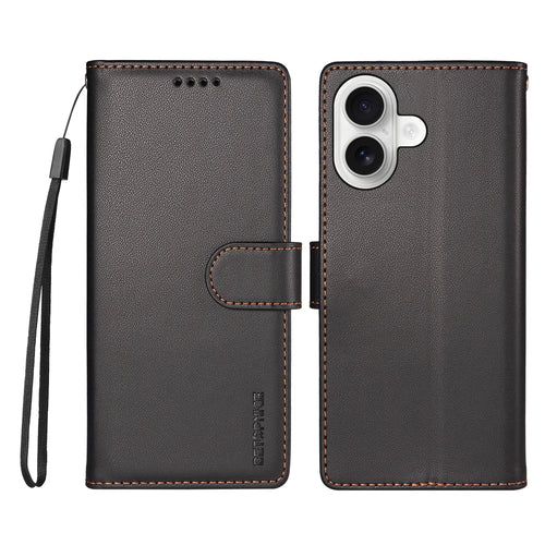 BETOPNICE for iPhone 16 Plus 006 Case RFID Blocking Wallet Stand Leather Phone Cover with Wrist Strap - Black - 1