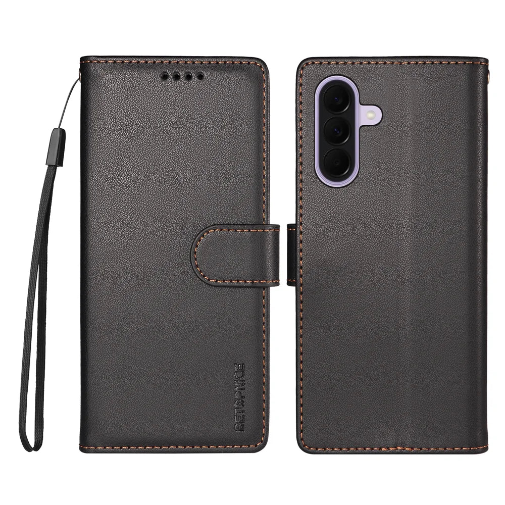 BETOPNICE for Samsung Galaxy A27 5G 006 Case RFID Blocking Wallet Stand Leather Phone Cover with Wrist Strap - Black - 1