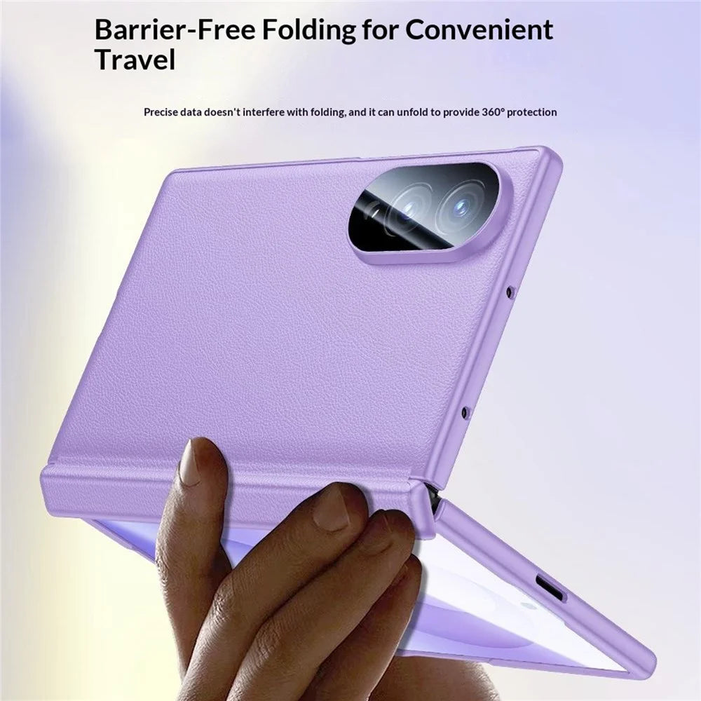For Samsung Galaxy Z Fold8 Case with HD Tempered Glass Screen Protector Leather + PC Hinge Protection Phone Cover - Black - 4