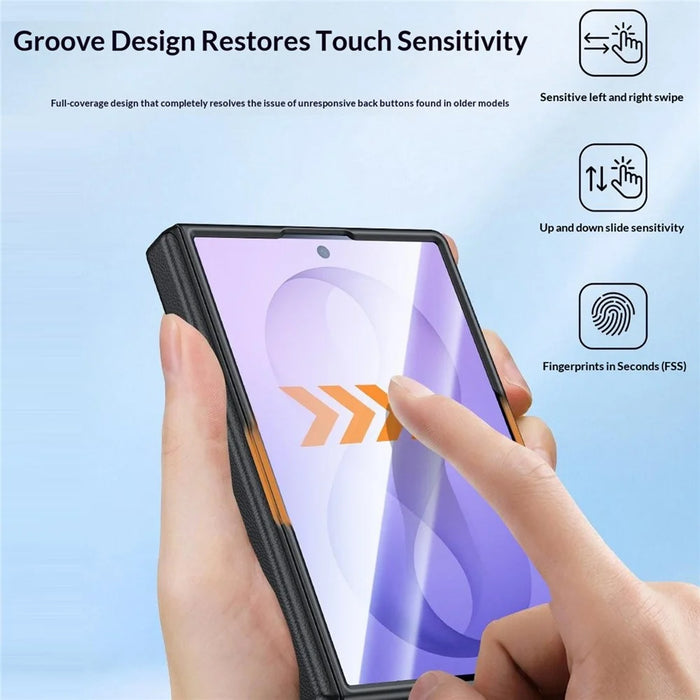 For Samsung Galaxy Z Fold8 Case with Anti-spy Tempered Glass Screen Protector Leather + PC Hinge Protection Phone Cover - Black - 2