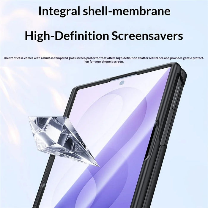 For Samsung Galaxy Z Fold8 Case with Anti-spy Tempered Glass Screen Protector Leather + PC Hinge Protection Phone Cover - Black - 3