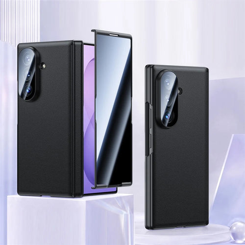 For Samsung Galaxy Z Fold8 Ultra Case with Anti-spy Tempered Glass Screen Protector Leather + PC Hinge Protection Phone Cover - Black - 1
