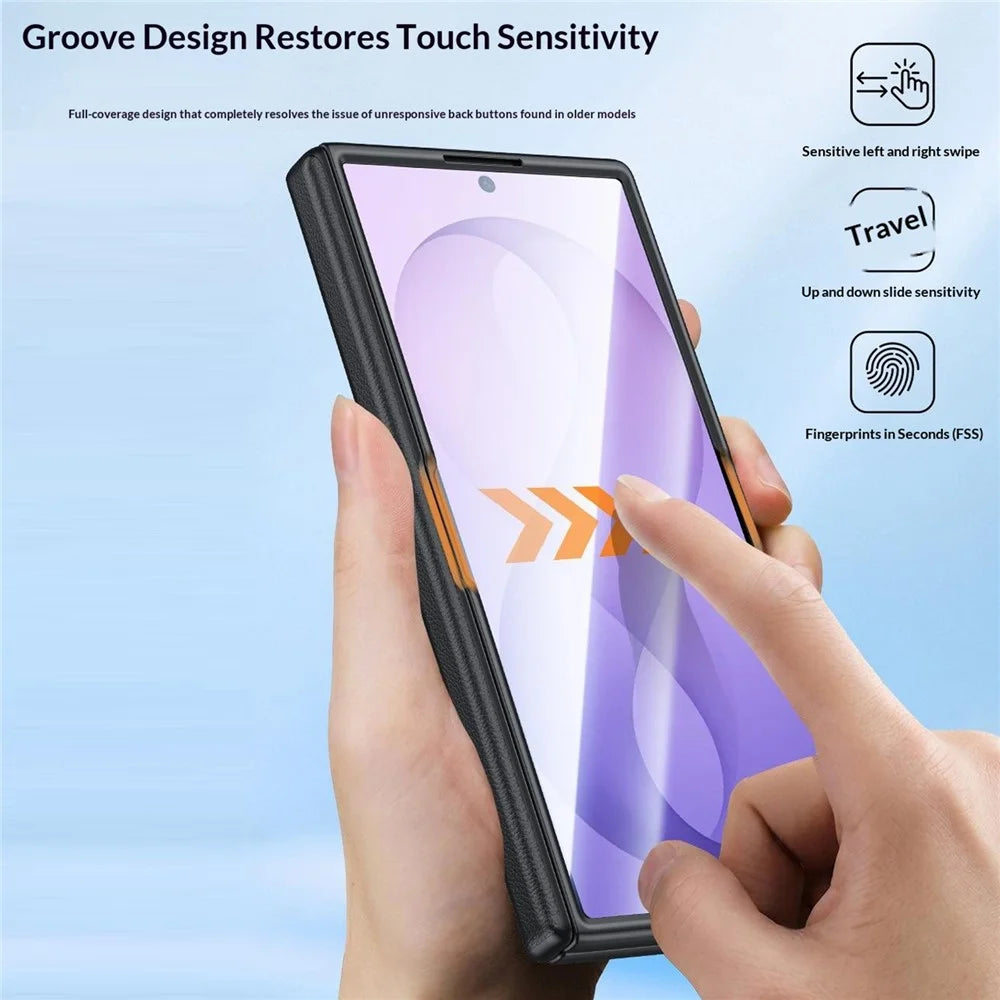 For Samsung Galaxy Z Fold8 Ultra Case with Anti-spy Tempered Glass Screen Protector Leather + PC Hinge Protection Phone Cover - Black - 2