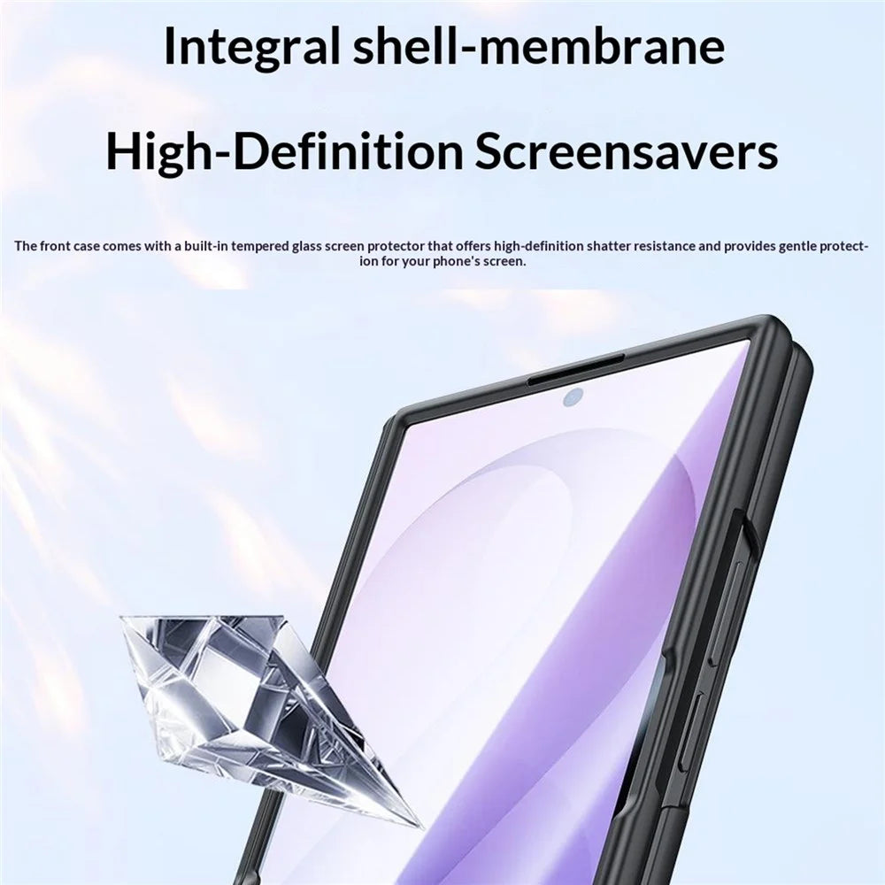 For Samsung Galaxy Z Fold8 Ultra Case with Anti-spy Tempered Glass Screen Protector Leather + PC Hinge Protection Phone Cover - Black - 3