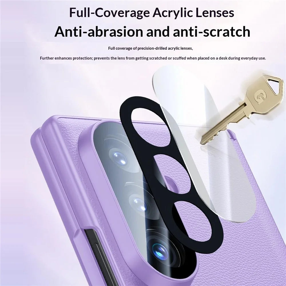 For Samsung Galaxy Z Fold8 Ultra Case with Anti-spy Tempered Glass Screen Protector Leather + PC Hinge Protection Phone Cover - Black - 6