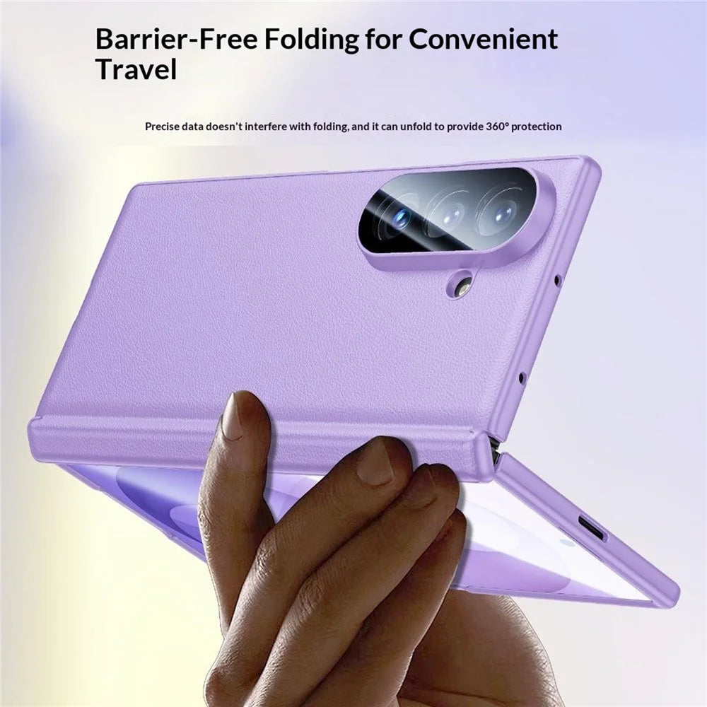 For Samsung Galaxy Z Fold8 Ultra Case with Anti-spy Tempered Glass Screen Protector Leather + PC Hinge Protection Phone Cover - Black - 7