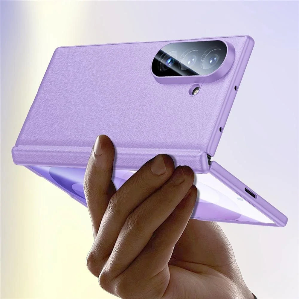 For Samsung Galaxy Z Fold8 Ultra Case with HD Tempered Glass Screen Protector Leather + PC Hinge Protection Phone Cover - Purple - 3