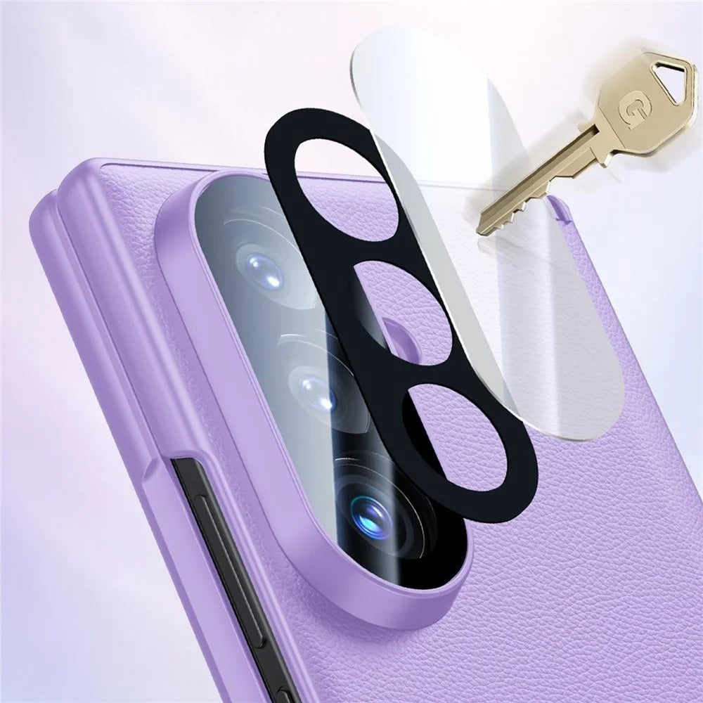 For Samsung Galaxy Z Fold8 Ultra Case with HD Tempered Glass Screen Protector Leather + PC Hinge Protection Phone Cover - Purple - 4