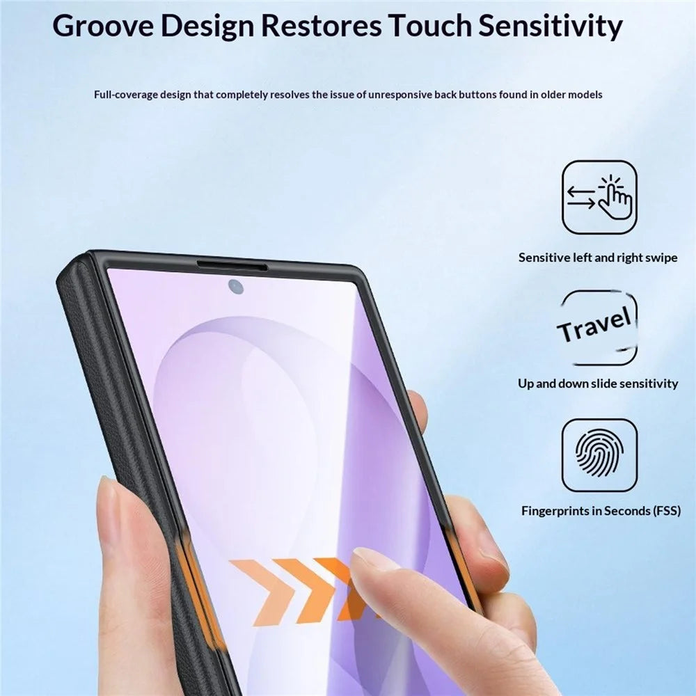 For Samsung Galaxy Z Fold8 Ultra Case with HD Tempered Glass Screen Protector Leather + PC Hinge Protection Phone Cover - Purple - 7