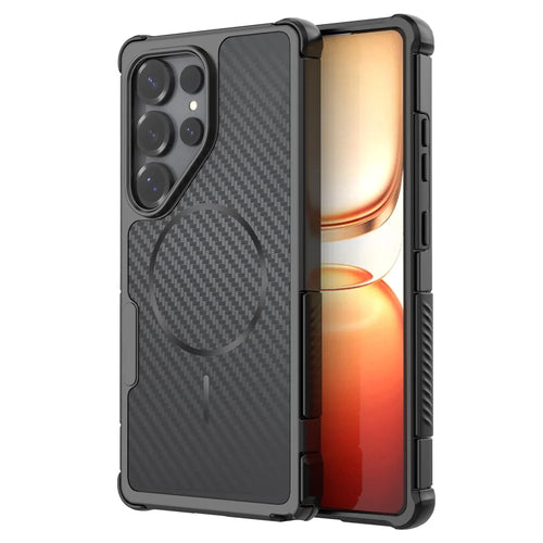 For Samsung Galaxy S25 Ultra Magnetic Case Carbon Fiber Texture PC + TPU Corner Protection Phone Cover - Black - 1