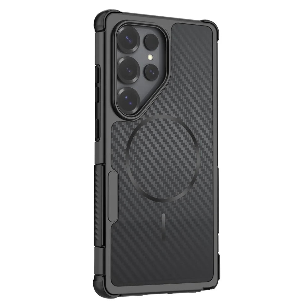 For Samsung Galaxy S25 Ultra Magnetic Case Carbon Fiber Texture PC + TPU Corner Protection Phone Cover - Black - 2