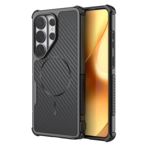 For Samsung Galaxy S26 Ultra Magnetic Case Carbon Fiber Texture PC + TPU Corner Protection Phone Cover - Black - 1