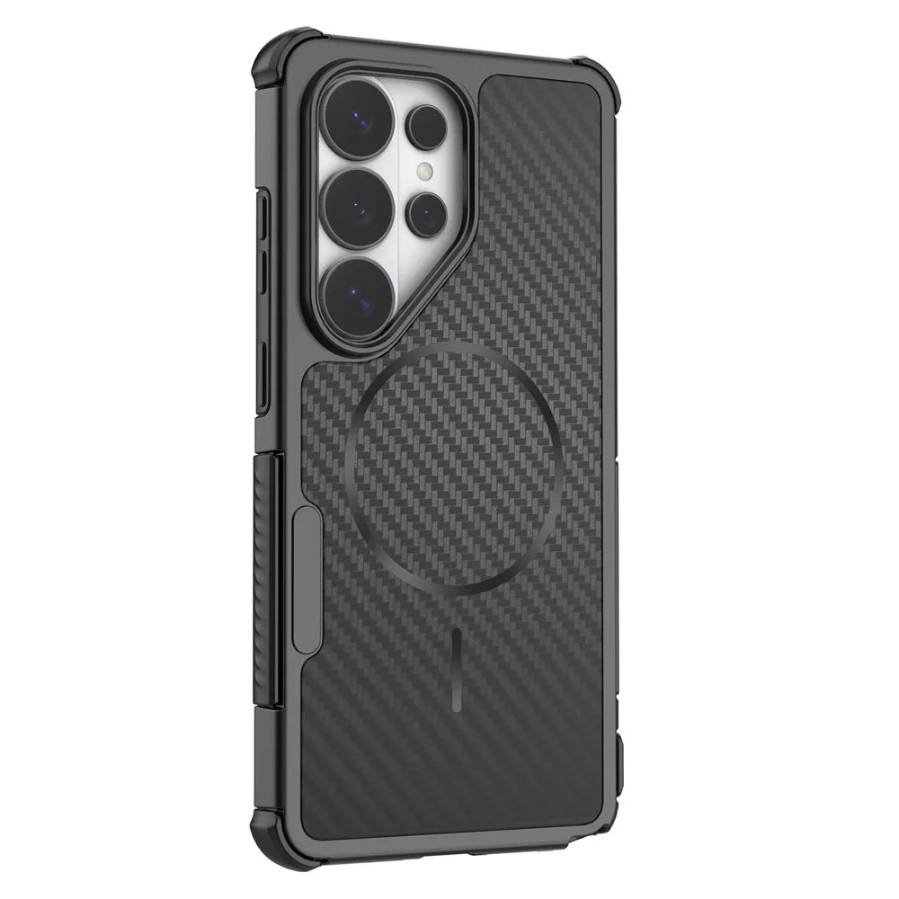 For Samsung Galaxy S26 Ultra Magnetic Case Carbon Fiber Texture PC + TPU Corner Protection Phone Cover - Black - 2