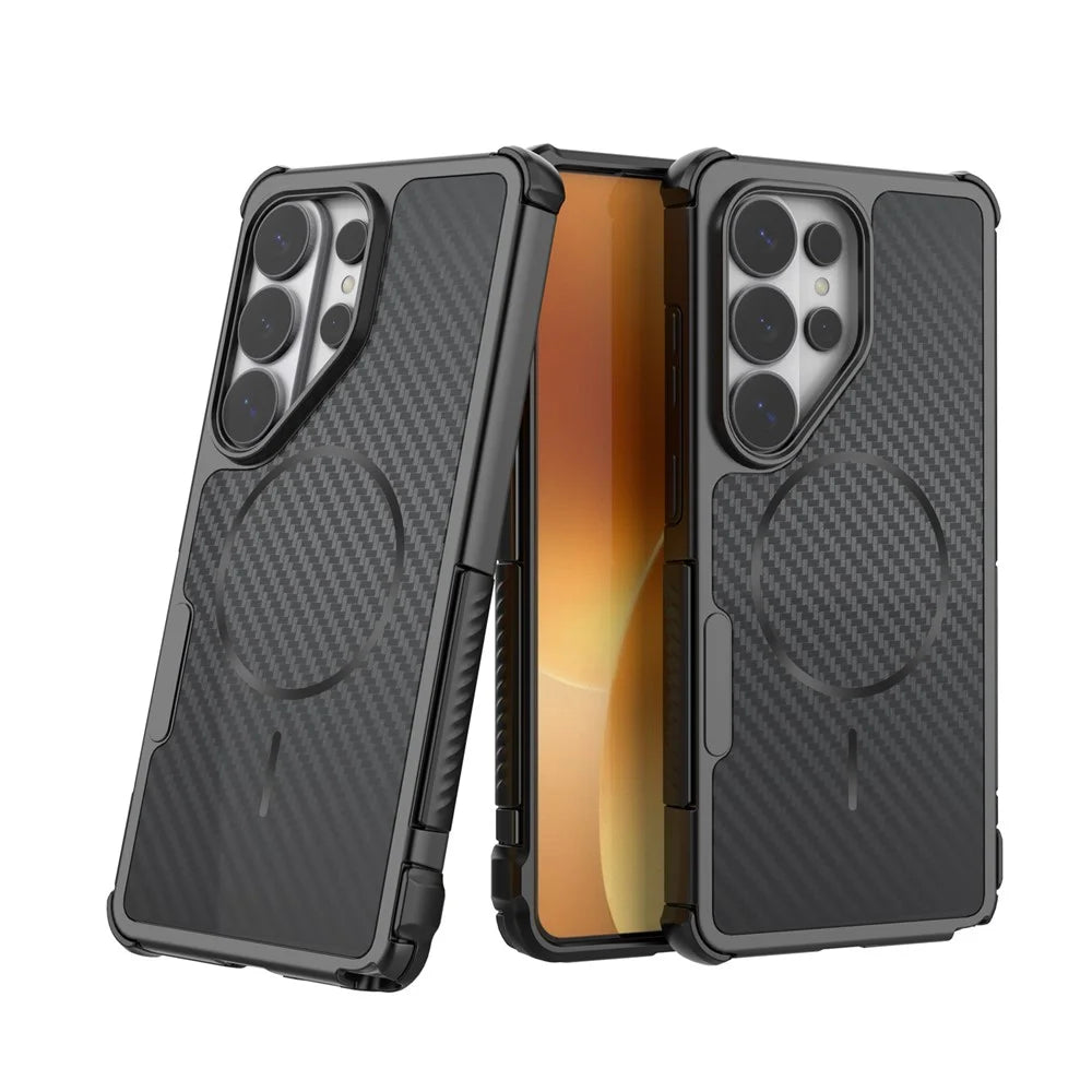 For Samsung Galaxy S26 Ultra Magnetic Case Carbon Fiber Texture PC + TPU Corner Protection Phone Cover - Black - 5