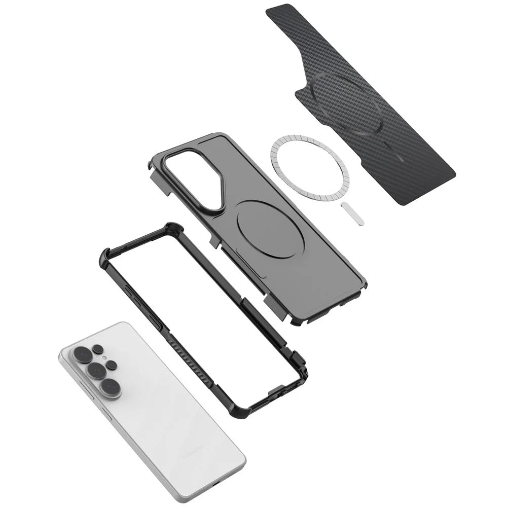 For Samsung Galaxy S26 Ultra Magnetic Case Carbon Fiber Texture PC + TPU Corner Protection Phone Cover - Black - 7