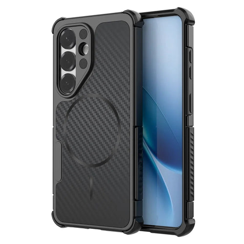 For Samsung Galaxy S26 Magnetic Case Carbon Fiber Texture PC + TPU Corner Protection Phone Cover - Black - 1