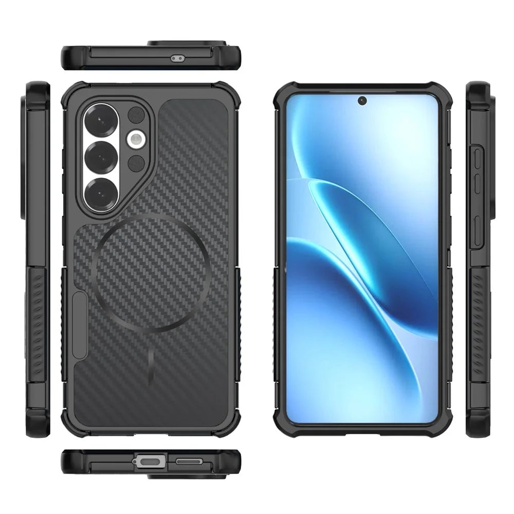 For Samsung Galaxy S26 Magnetic Case Carbon Fiber Texture PC + TPU Corner Protection Phone Cover - Black - 4