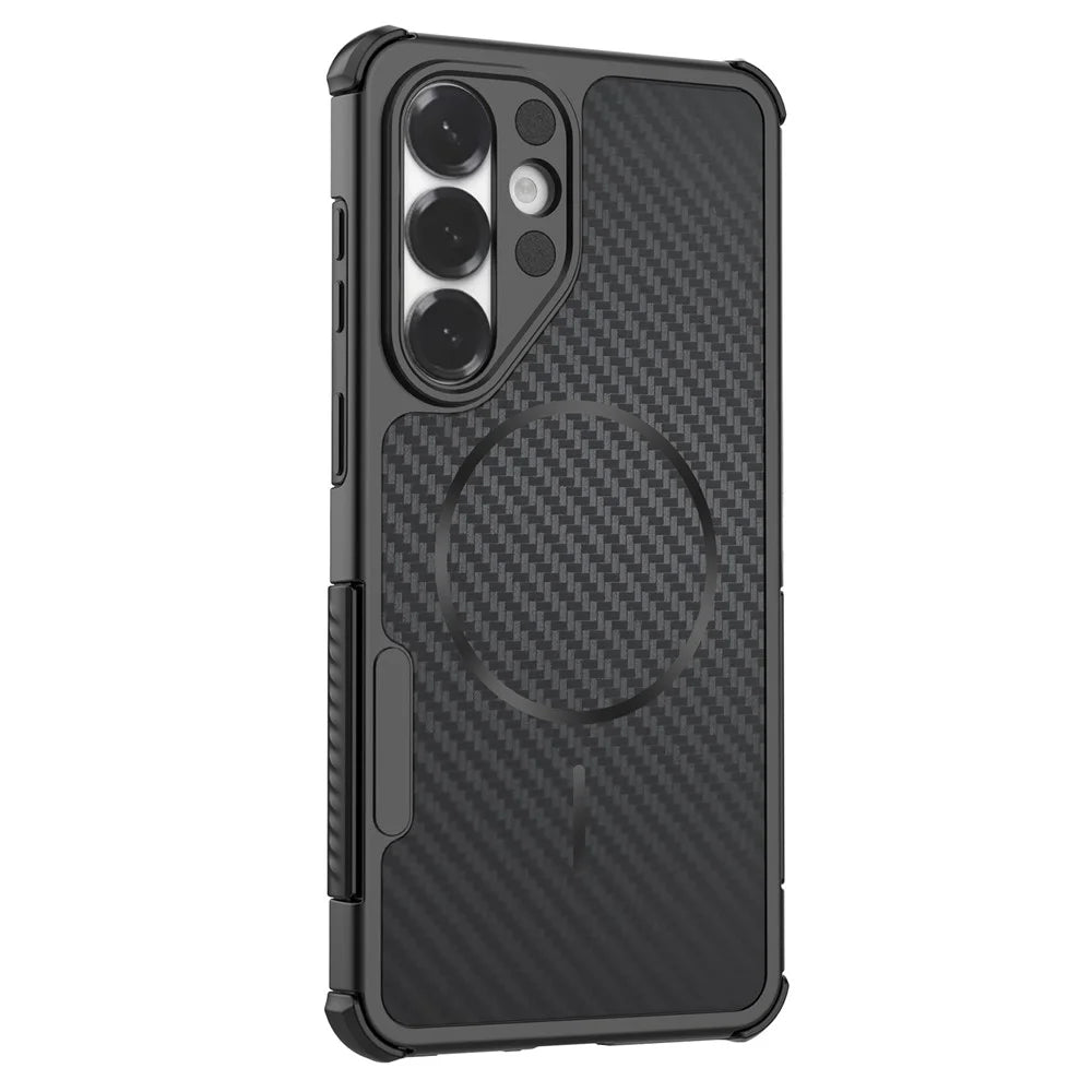 For Samsung Galaxy S26+ Magnetic Case Carbon Fiber Texture PC + TPU Corner Protection Phone Cover - Black - 2