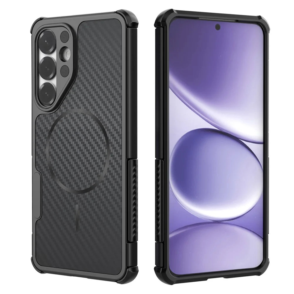 For Samsung Galaxy S26+ Magnetic Case Carbon Fiber Texture PC + TPU Corner Protection Phone Cover - Black - 3