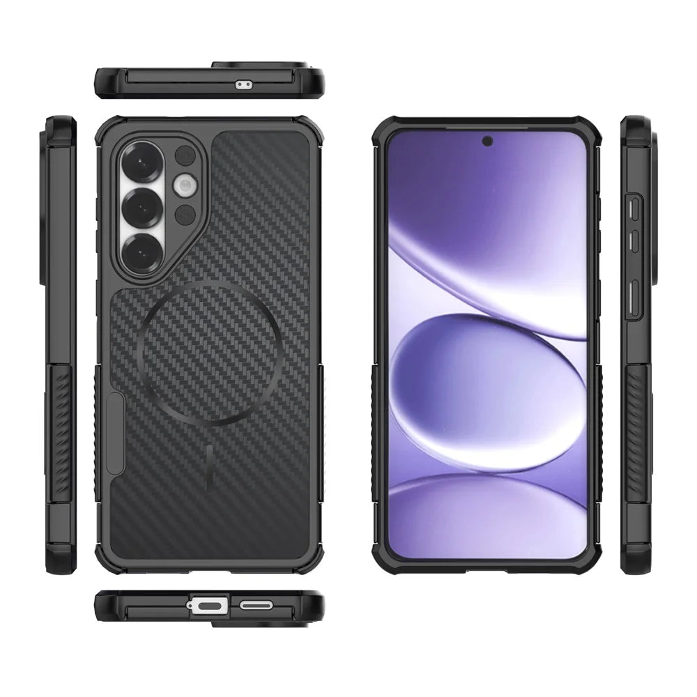 For Samsung Galaxy S26+ Magnetic Case Carbon Fiber Texture PC + TPU Corner Protection Phone Cover - Black - 4