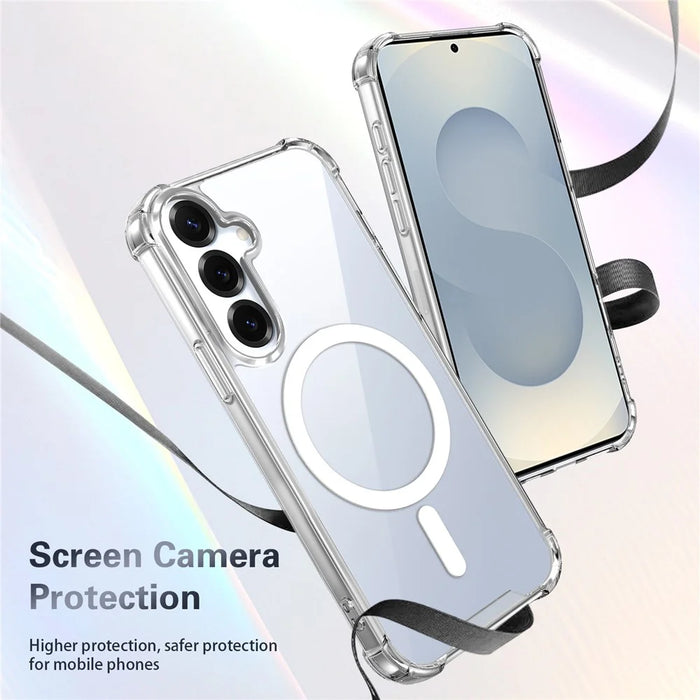 For Samsung Galaxy S26 Magnetic Case TPU + Acrylic Air Cushion Corners Protective Phone Cover with 2Pcs Camera Protector + 2Pcs Screen Protector - Transparent - 7