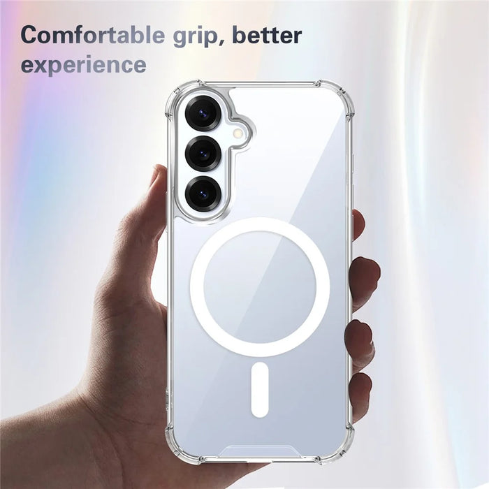 For Samsung Galaxy S25 Magnetic Case TPU + Acrylic Air Cushion Corners Protective Phone Cover with 2Pcs Camera Protector + 2Pcs Screen Protector - Transparent - 6