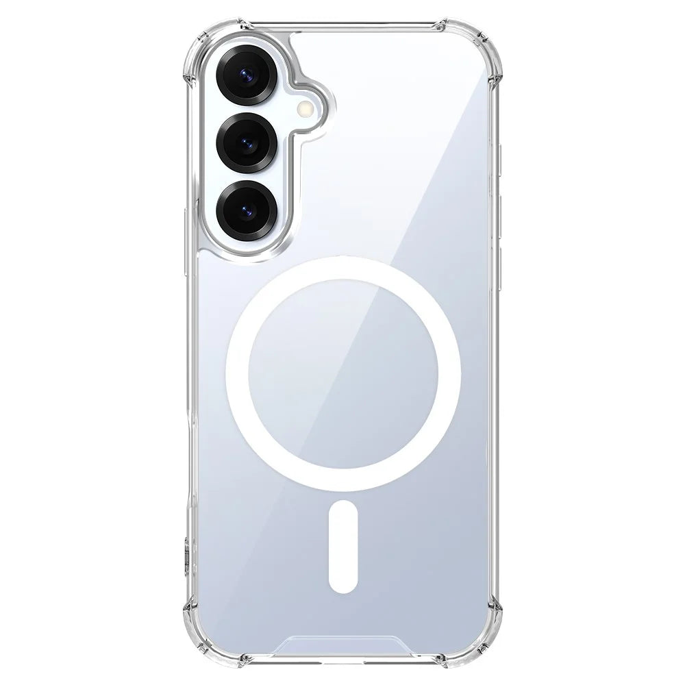 For Samsung Galaxy A37 5G Magnetic Case TPU + Acrylic Air Cushion Corners Protective Phone Cover with 2Pcs Camera Protector + 2Pcs Screen Protector - Transparent - 2