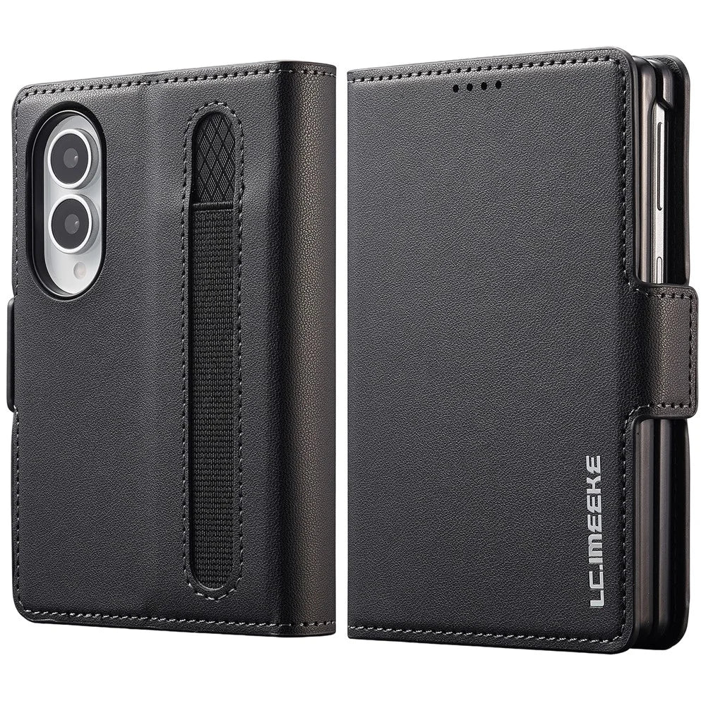 LC.IMEEKE L1 Series for Samsung Galaxy Z Fold8 Case PU Leather Wallet Stand Protective Phone Cover - Black - 1