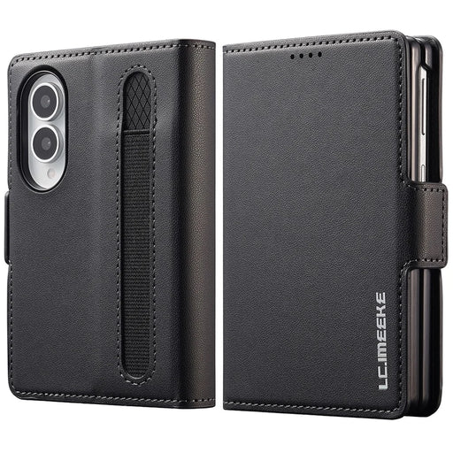 LC.IMEEKE L1 Series for Samsung Galaxy Z Fold8 Case PU Leather Wallet Stand Protective Phone Cover - Black - 1