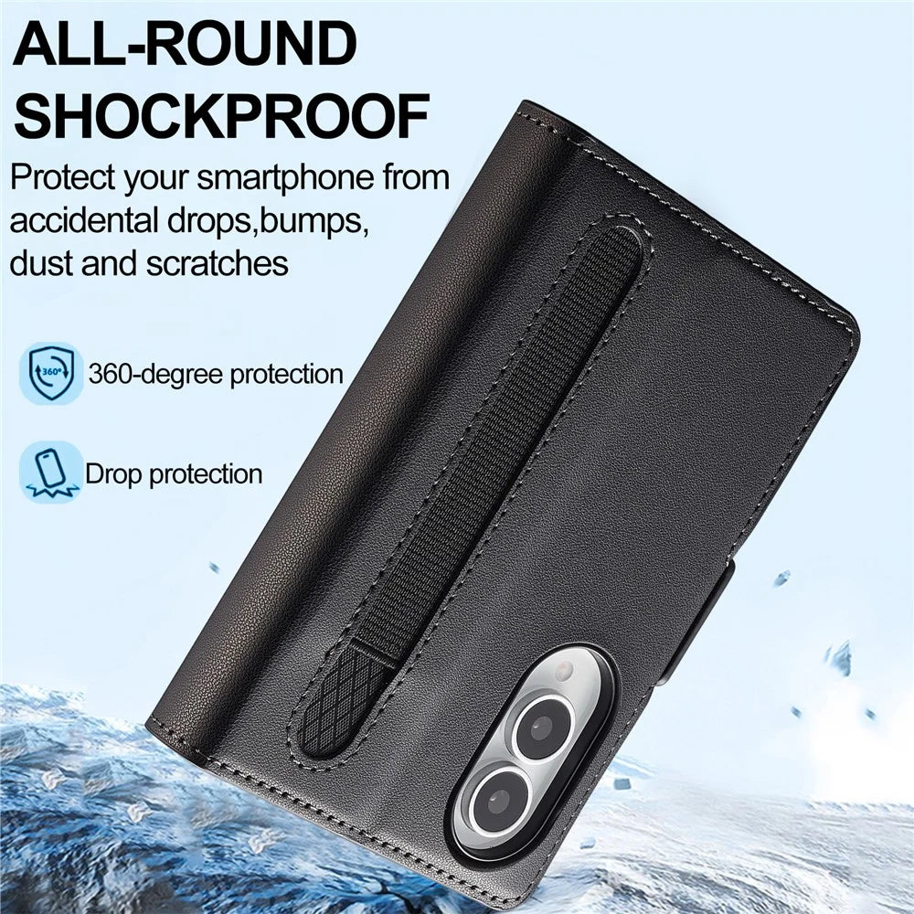 LC.IMEEKE L1 Series for Samsung Galaxy Z Fold8 Case PU Leather Wallet Stand Protective Phone Cover - Black - 5