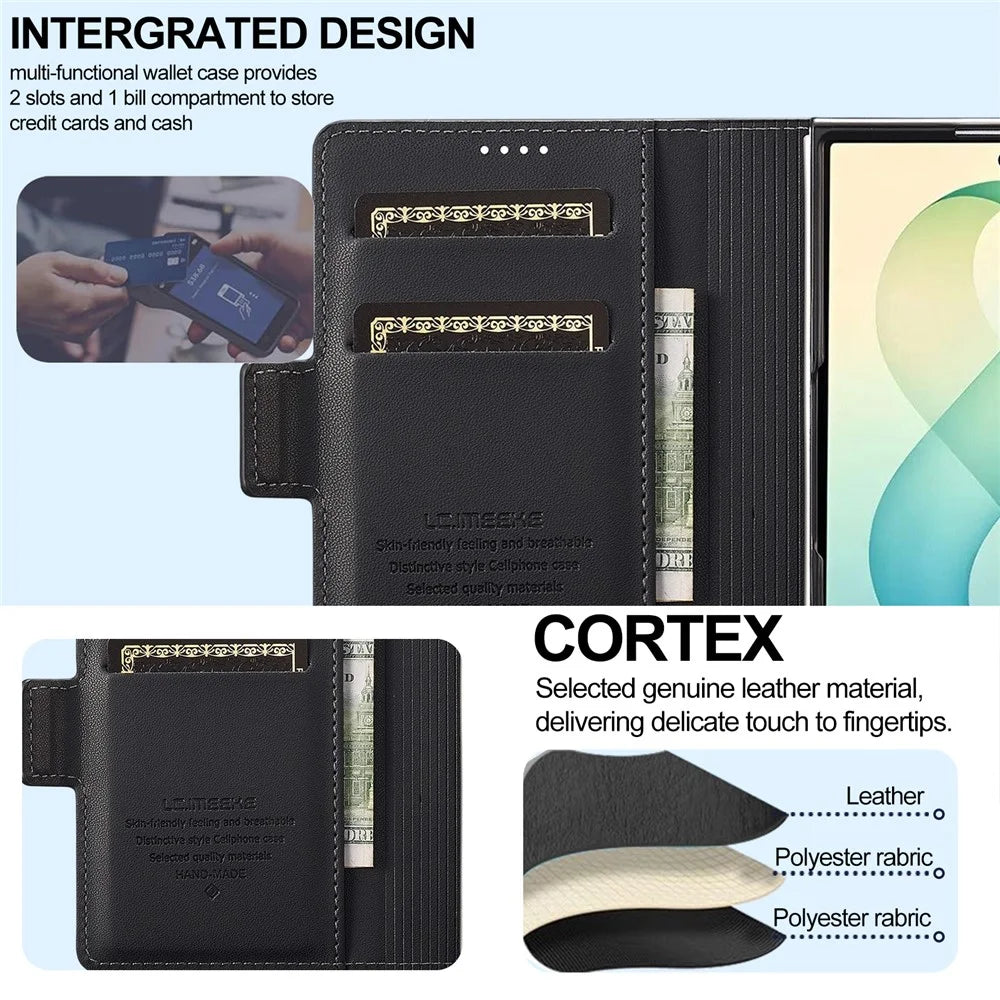 LC.IMEEKE L1 Series for Samsung Galaxy Z Fold8 Case PU Leather Wallet Stand Protective Phone Cover - Black - 6
