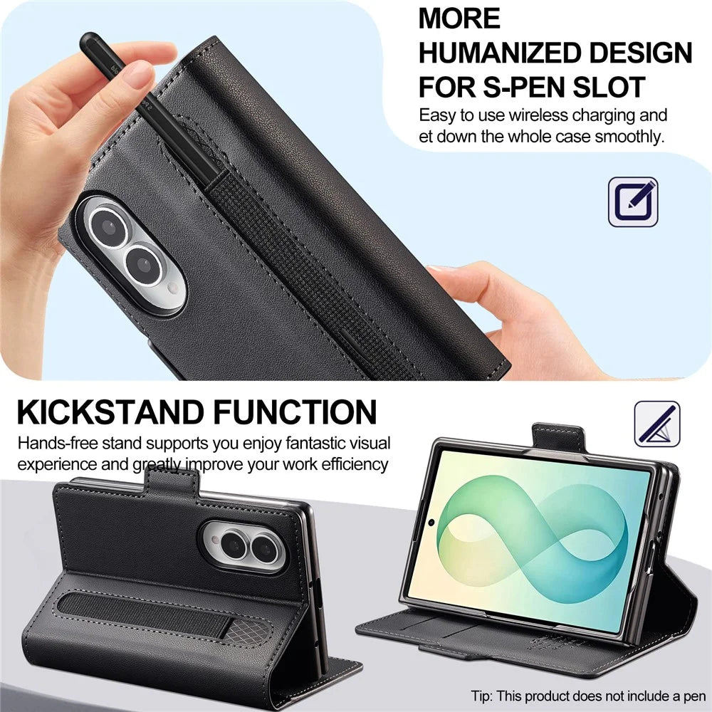 LC.IMEEKE L1 Series for Samsung Galaxy Z Fold8 Case PU Leather Wallet Stand Protective Phone Cover - Black - 7