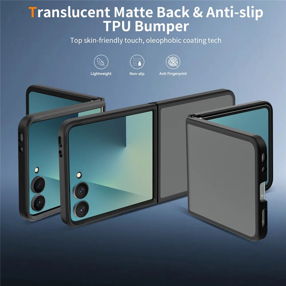 For Samsung Galaxy Z Flip8 Case TPU + Acrylic Skin-Feel Phone Cover with 2Pcs Outer Screen Tempered Glass Film + 2Pcs Inner Screen Hydrogel Film - Black - 6
